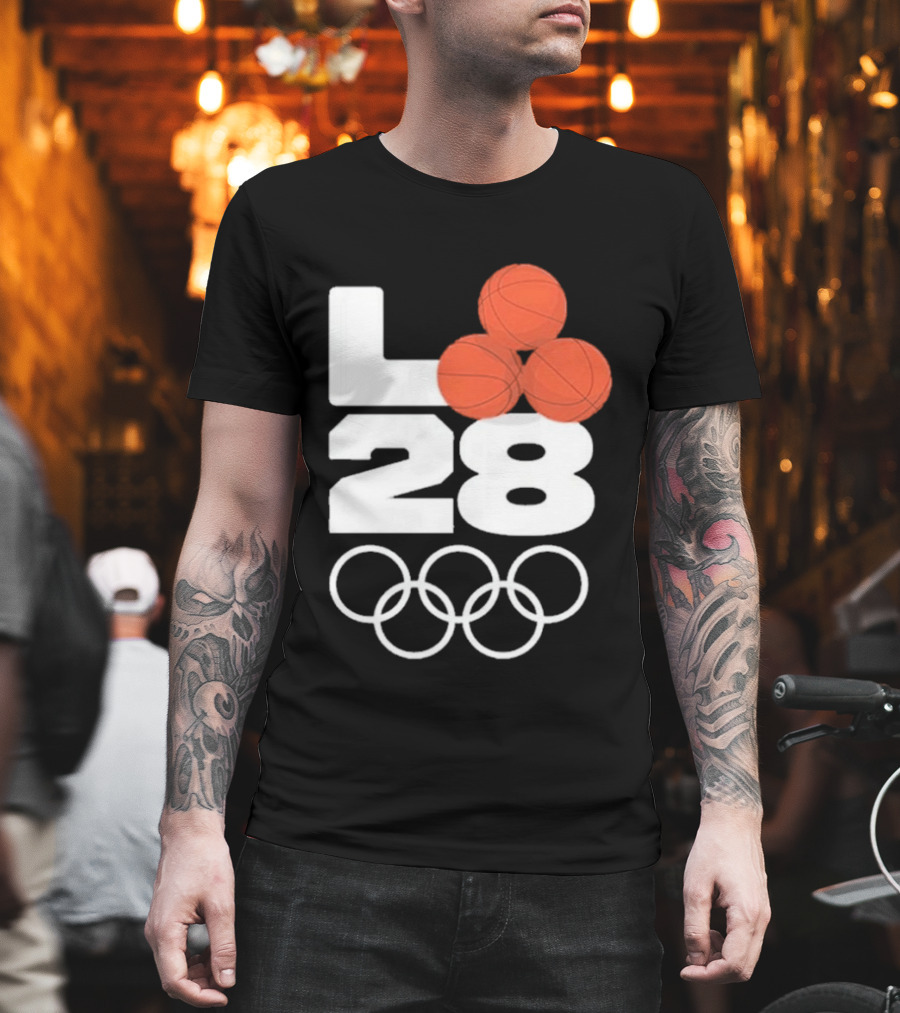 LA28 Basketball Olympic Rings NBA All Star Mitchell Ness Los Angeles T-Shirt