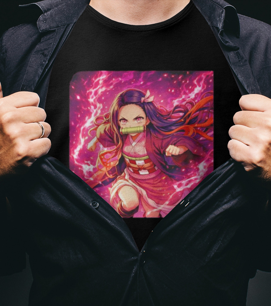 Nezuko Kamado Pink Demon Lightning Aura Magic T-Shirt