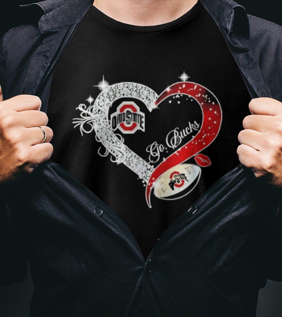 Ohio State Buckeyes Go Bucks Heart Shaped Iconic Red And White T-Shirt