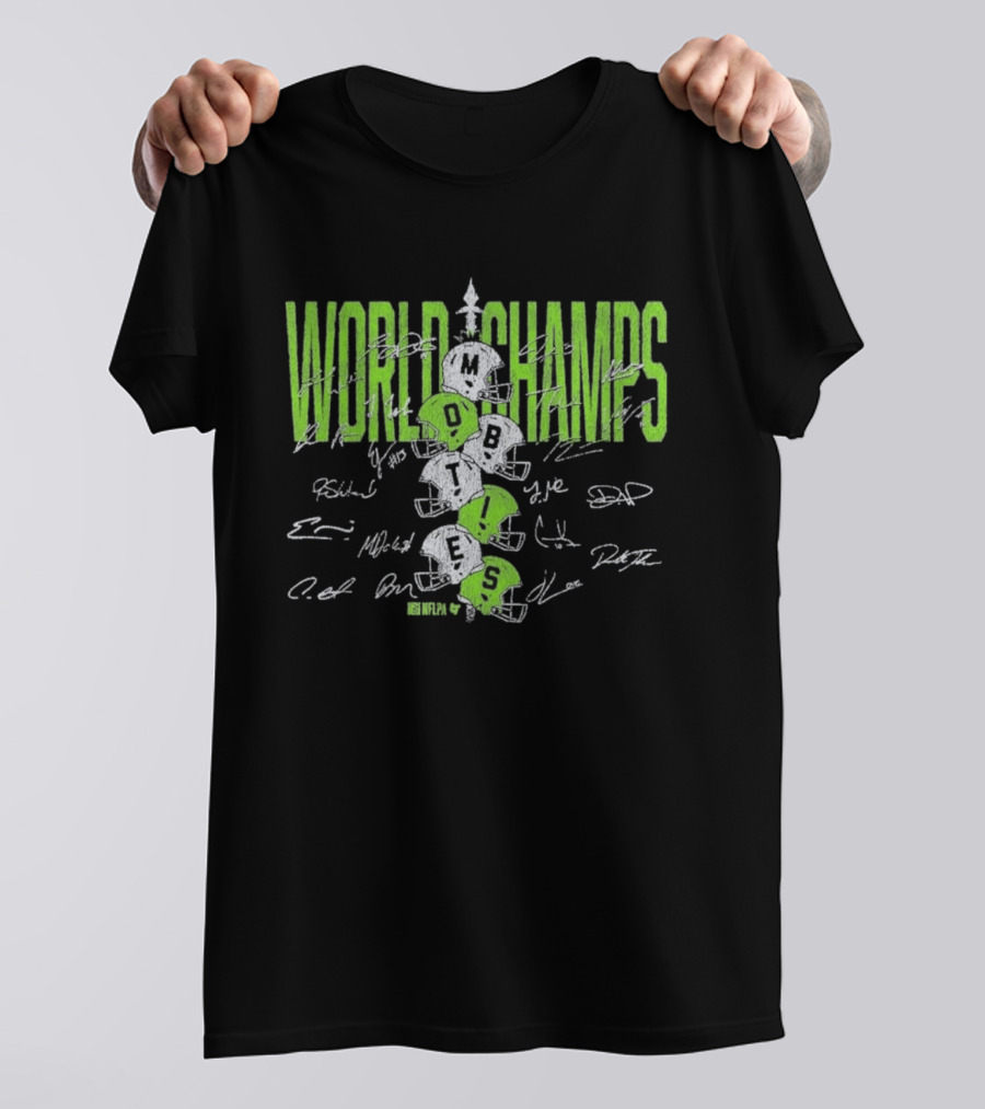 World Champs Seattle Football Helmet Stack Signatures T-Shirt