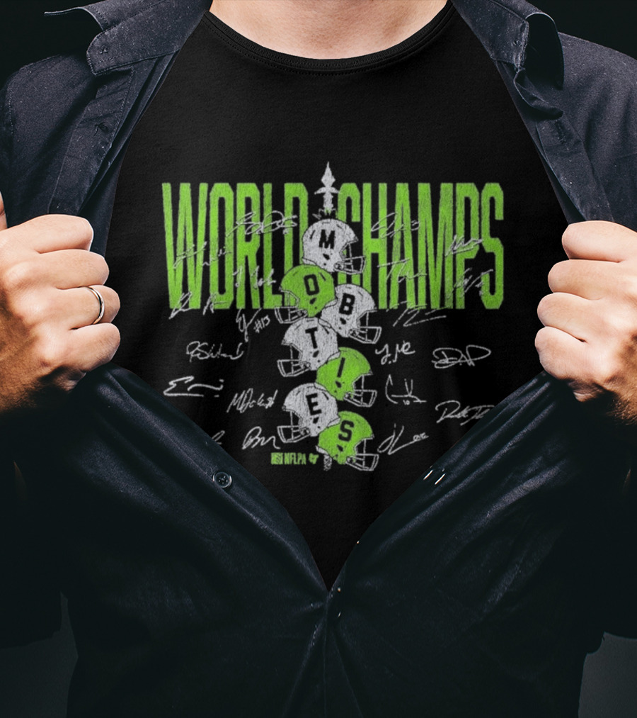 World Champs Seattle Football Helmet Stack Signatures T-Shirt