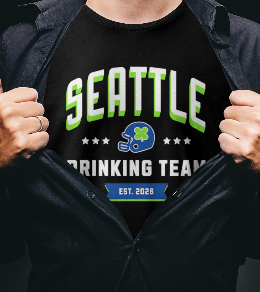 Seattle Drinking Team Est. 2026 St. Patrick's Day Football Helmet Clover Stars T-Shirt