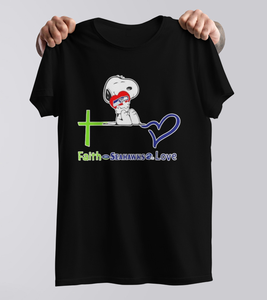 Faith Seahawks Love Snoopy Hugs Heart T-Shirt