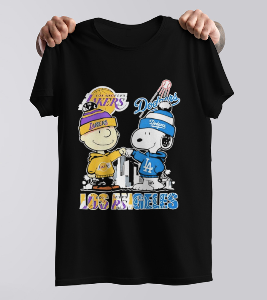 Snoopy Charlie Brown Los Angeles Lakers Dodgers Friendship Team Spirit T-Shirt