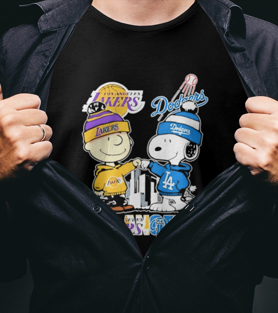 Snoopy Charlie Brown Los Angeles Lakers Dodgers Friendship Team Spirit T-Shirt