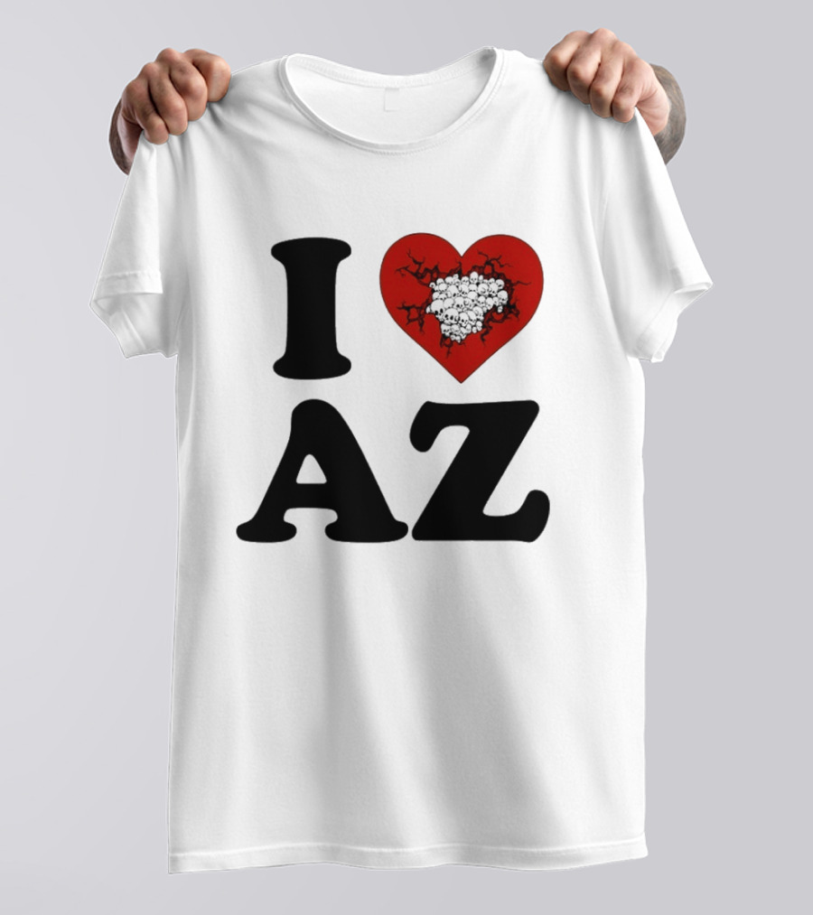 I Heart AZ Skull Filled Red Heart T-Shirt