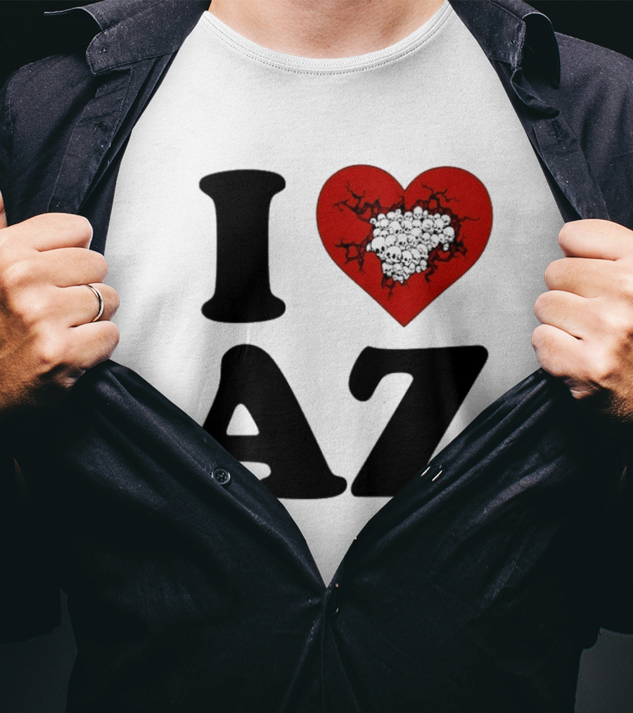 I Heart AZ Skull Filled Red Heart T-Shirt