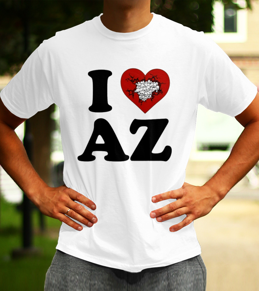 I Heart AZ Skull Filled Red Heart T-Shirt