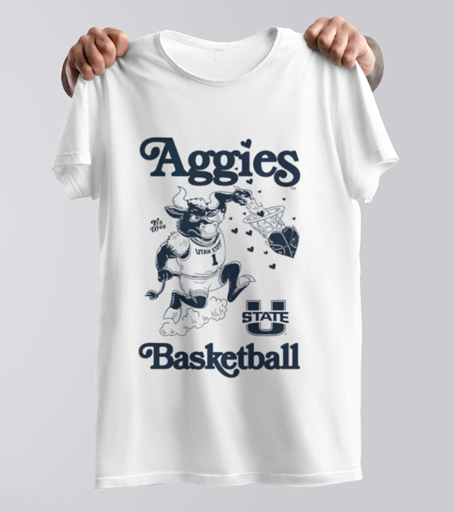 Aggies Basketball Big Blue Utah State Logo Bull Dunking T-Shirt