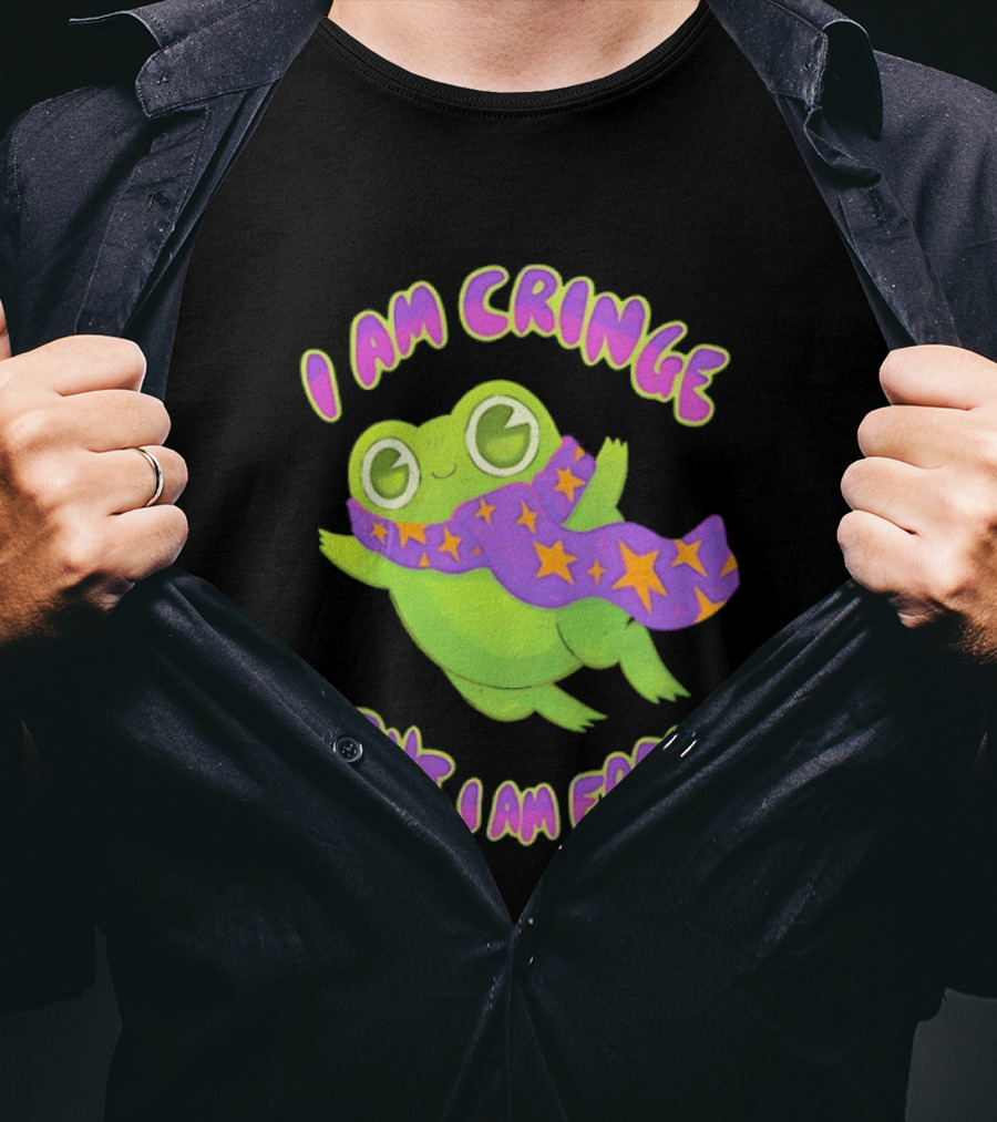 I Am Cringe But I Am Free Frog With Purple Starry Scarf T-Shirt
