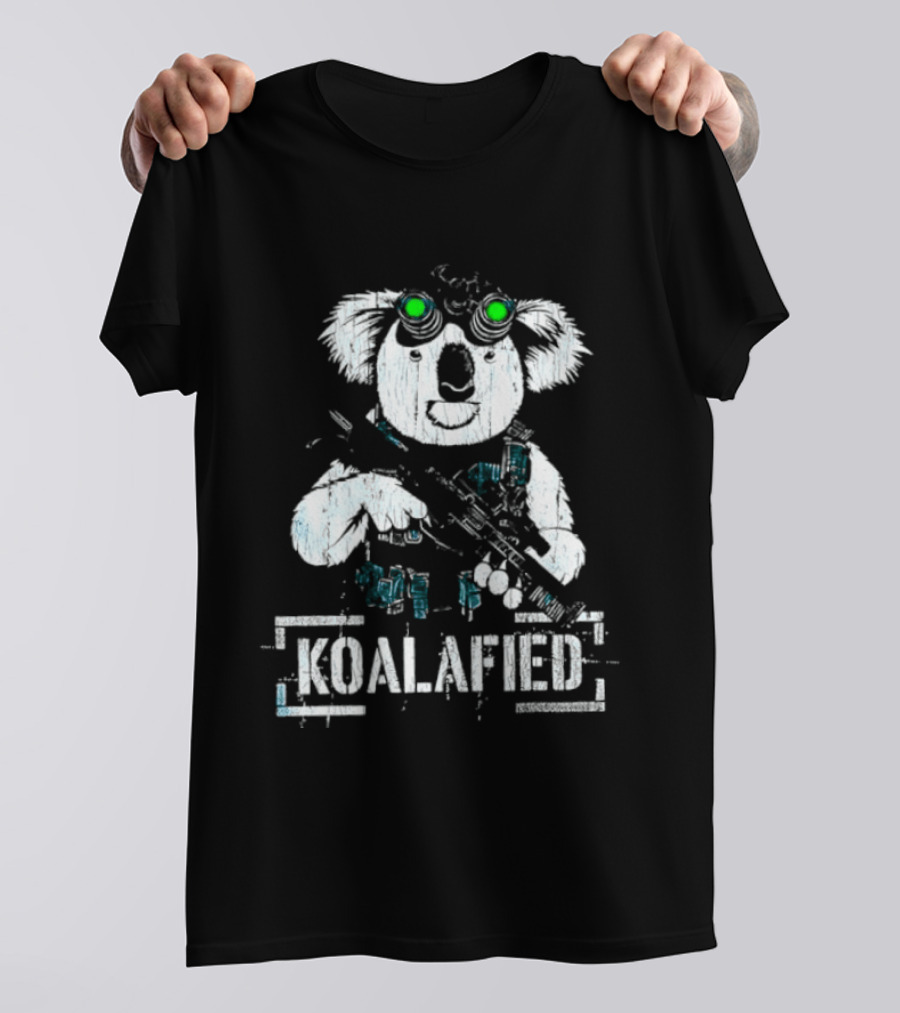 Koalafied Funny Koala With Gun And Green Goggles T-Shirt
