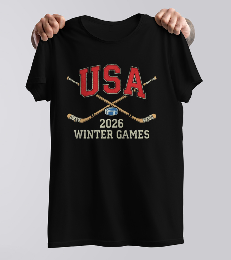 USA 2026 Winter Games Hockey Sticks And Puck T-Shirt