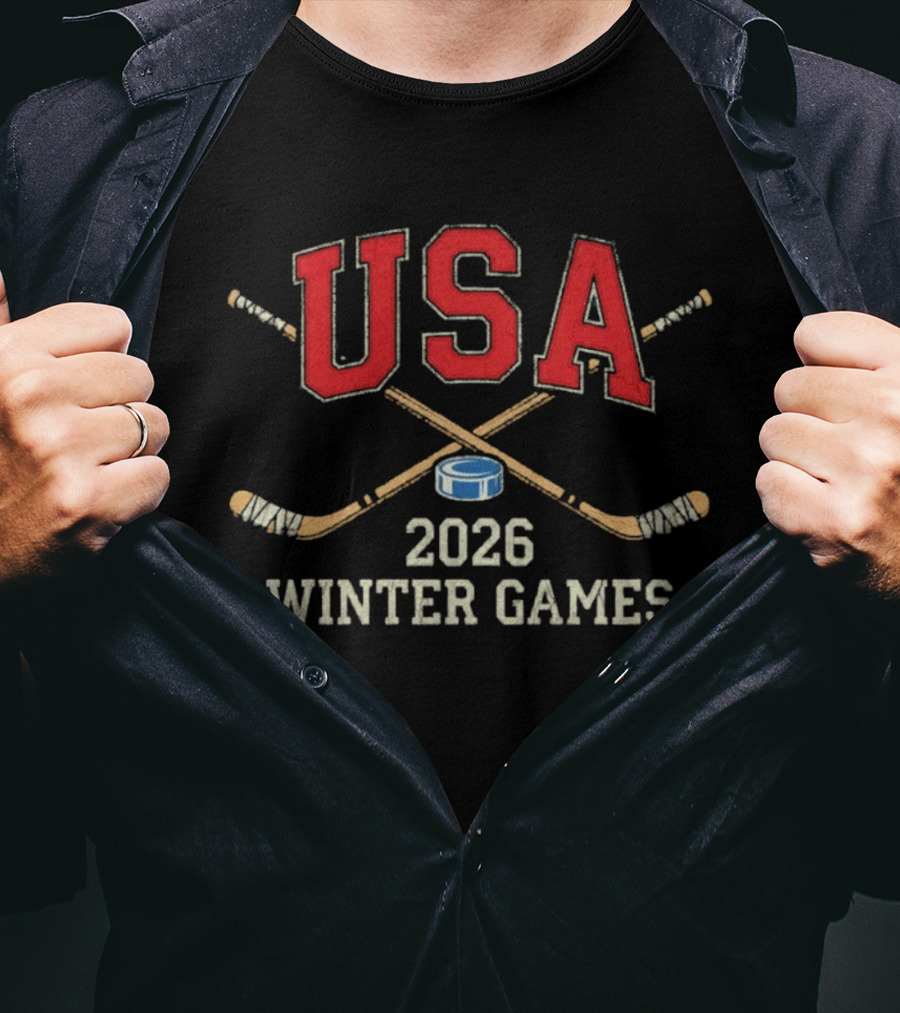 USA 2026 Winter Games Hockey Sticks And Puck T-Shirt