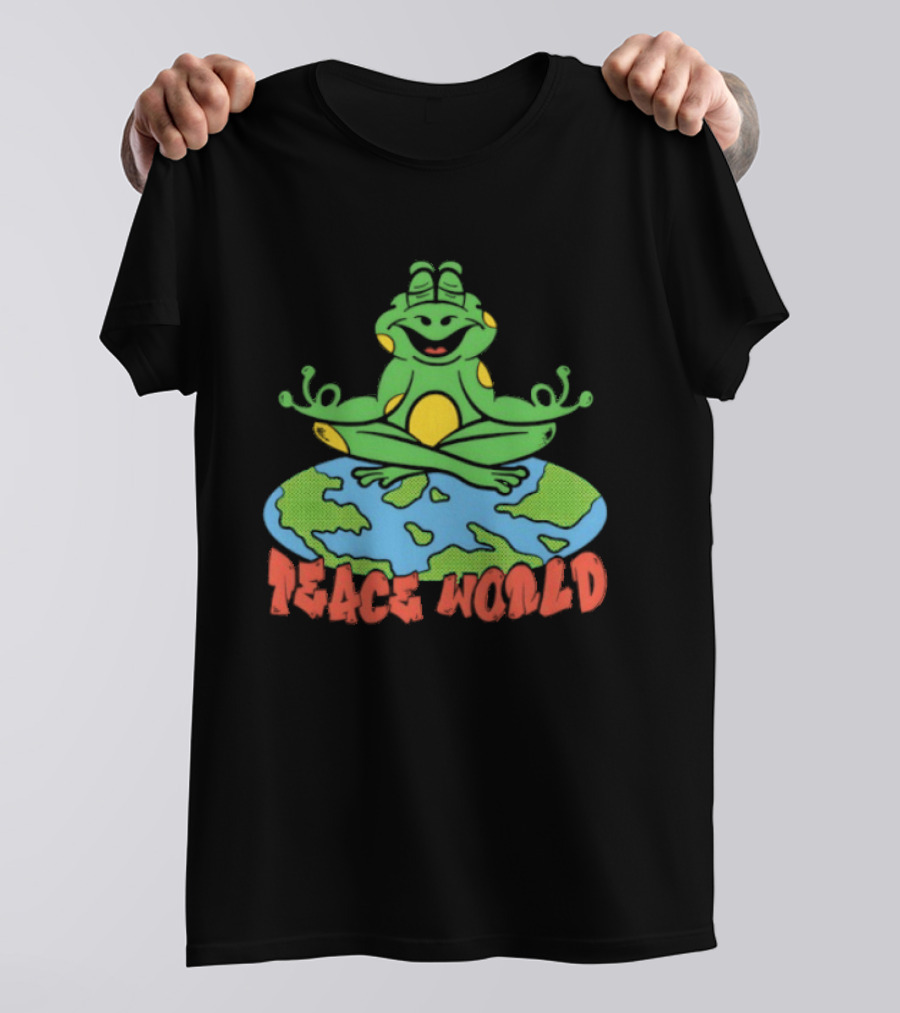 Meditating Frog Sitting On Planet Earth Peace World T-Shirt