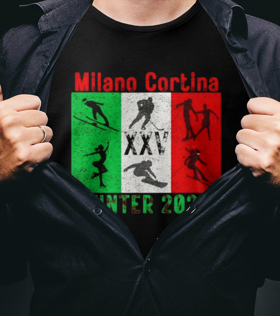 Milano Cortina Winter 2026 Italy Flag XXV Skiing Skating Snowboarding T-Shirt