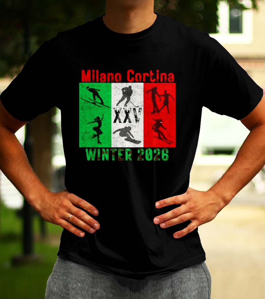 Milano Cortina Winter 2026 Italy Flag XXV Skiing Skating Snowboarding T-Shirt