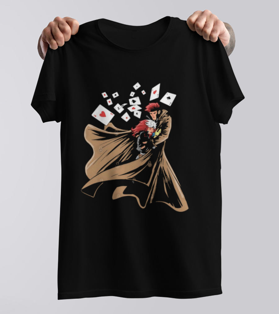 Mutant Love Rogue And Gambit Playing Cards Embrace T-Shirt