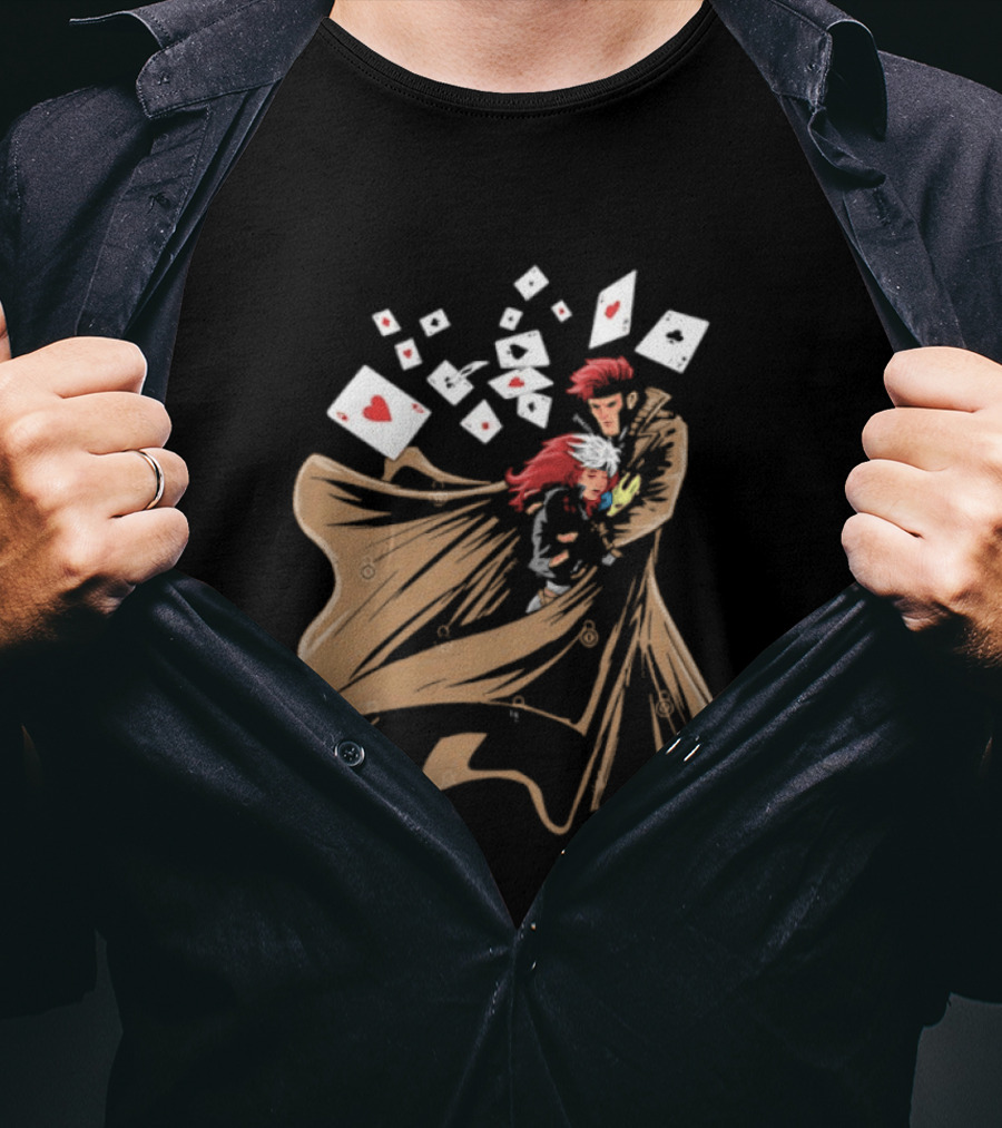 Mutant Love Rogue And Gambit Playing Cards Embrace T-Shirt