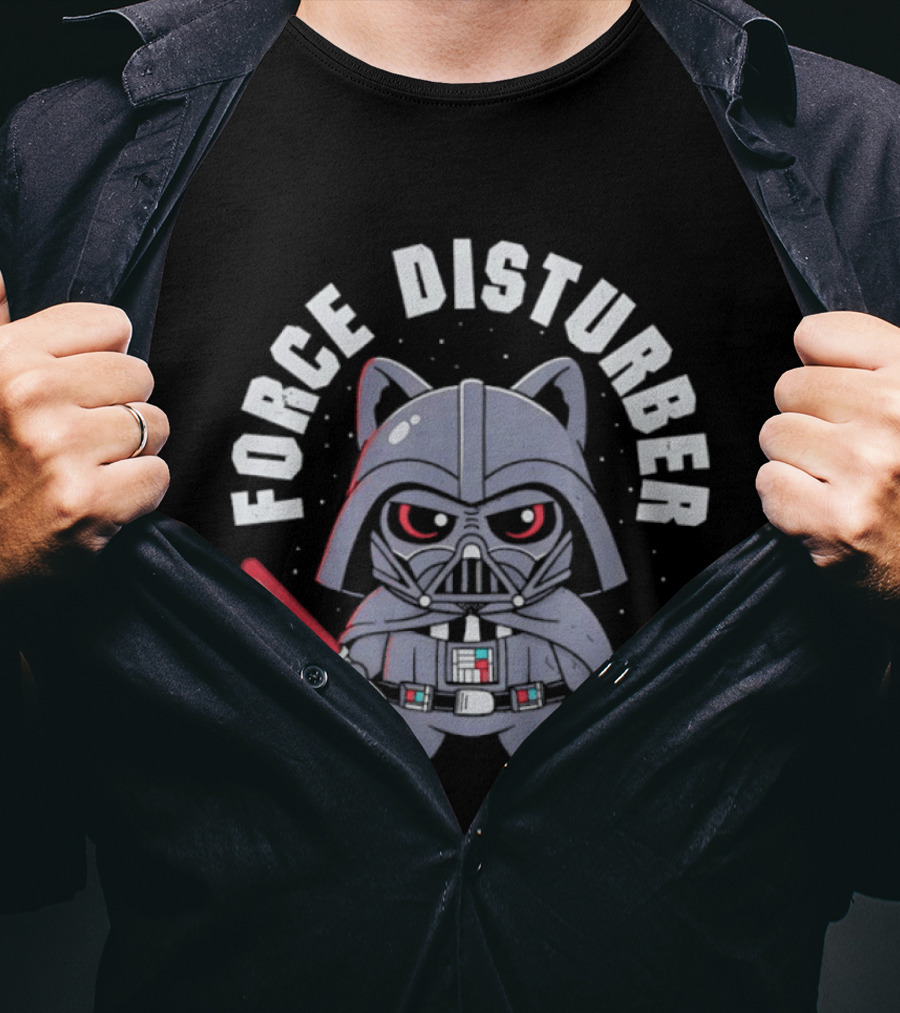 Force Disturber Cat In Darth Vader Costume With Lightsaber T-Shirt