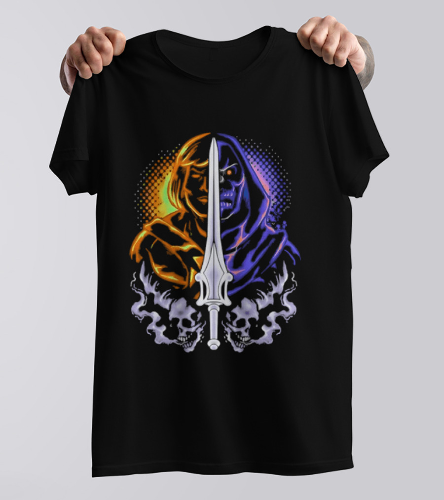 He Man Skeletor Sword Face Split Masters Of The Universe T-Shirt