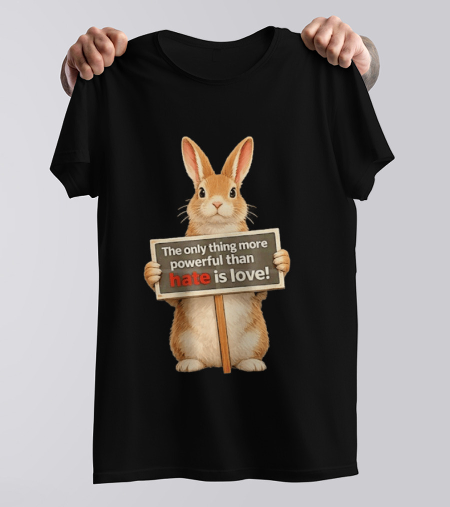 The Only Thing More Powerful Than Hate Is Love Rabbit Sign T-Shirt