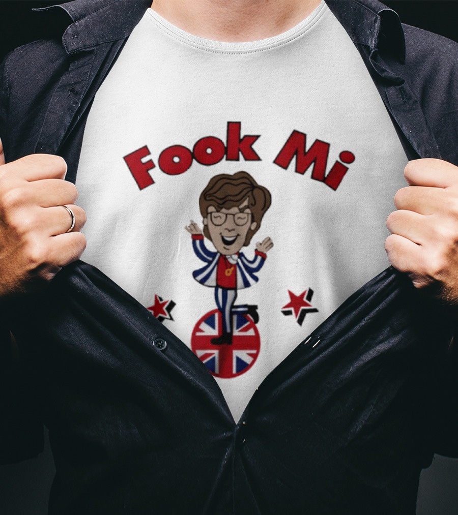 Fook Mi Austin Powers British Flag Character With Red Stars T-Shirt