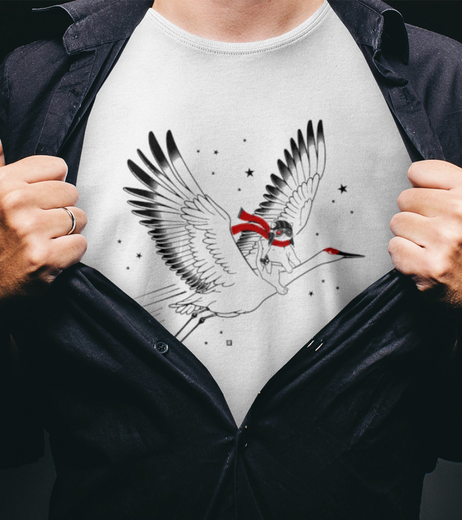 Gary Riding Crane With Stars And Red Accents T-Shirt