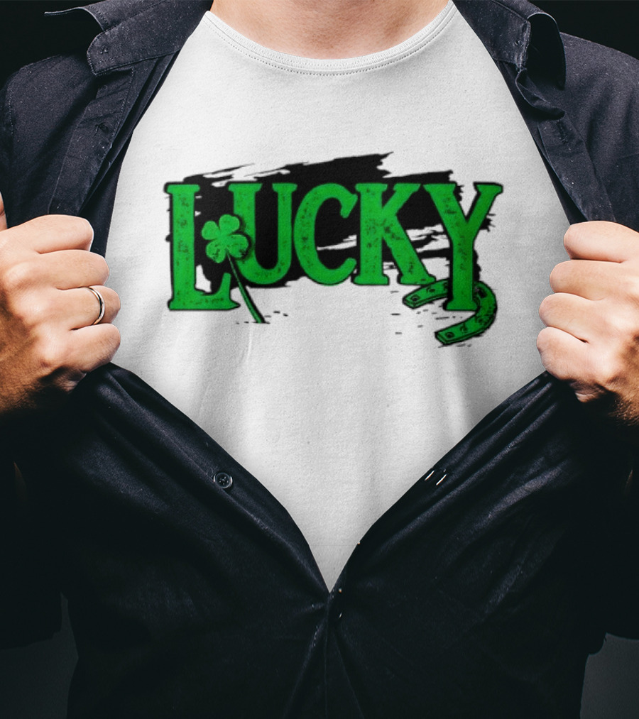 Lucky Green Horseshoe And Shamrock St. Patrick's Day T-Shirt