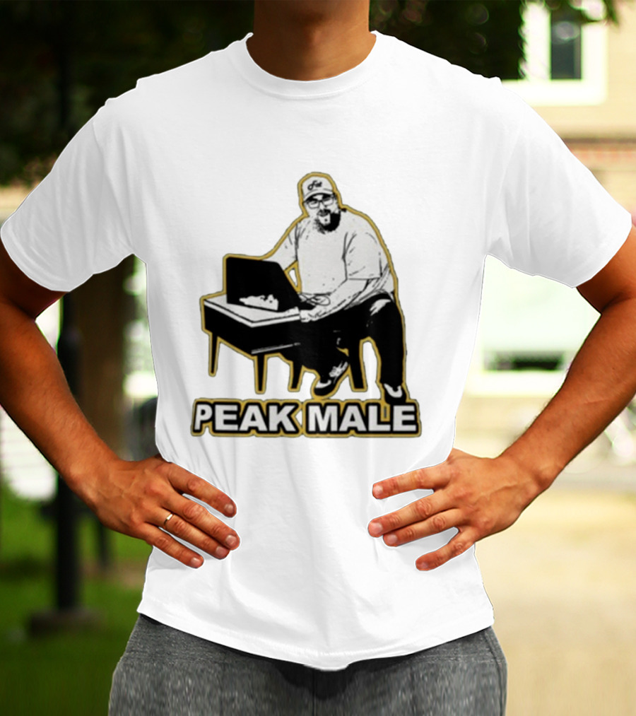 PEAK MALE Bearded Man Sitting At Desk Sketch T-Shirt