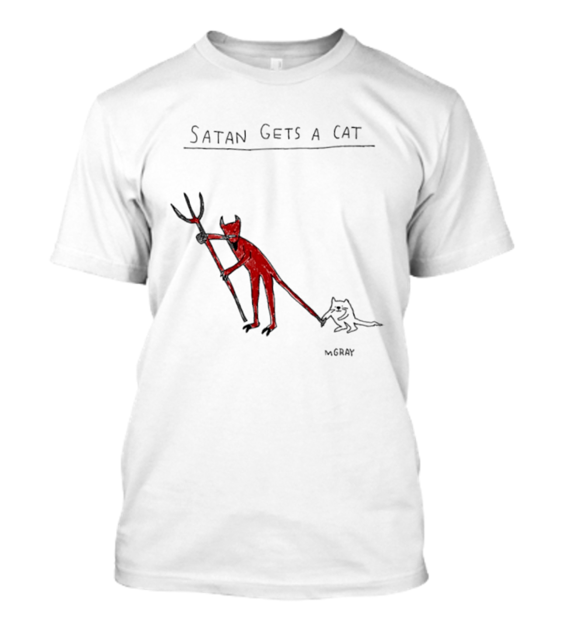 Satan Gets A Cat Devil Figure Pitchfork Drawing By The Oatmeal T-Shirt