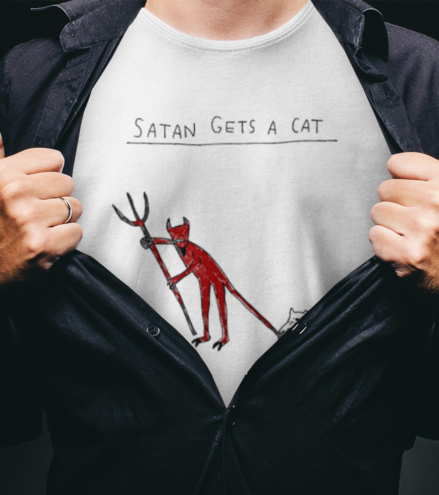 Satan Gets A Cat Devil Figure Pitchfork Drawing By The Oatmeal T-Shirt