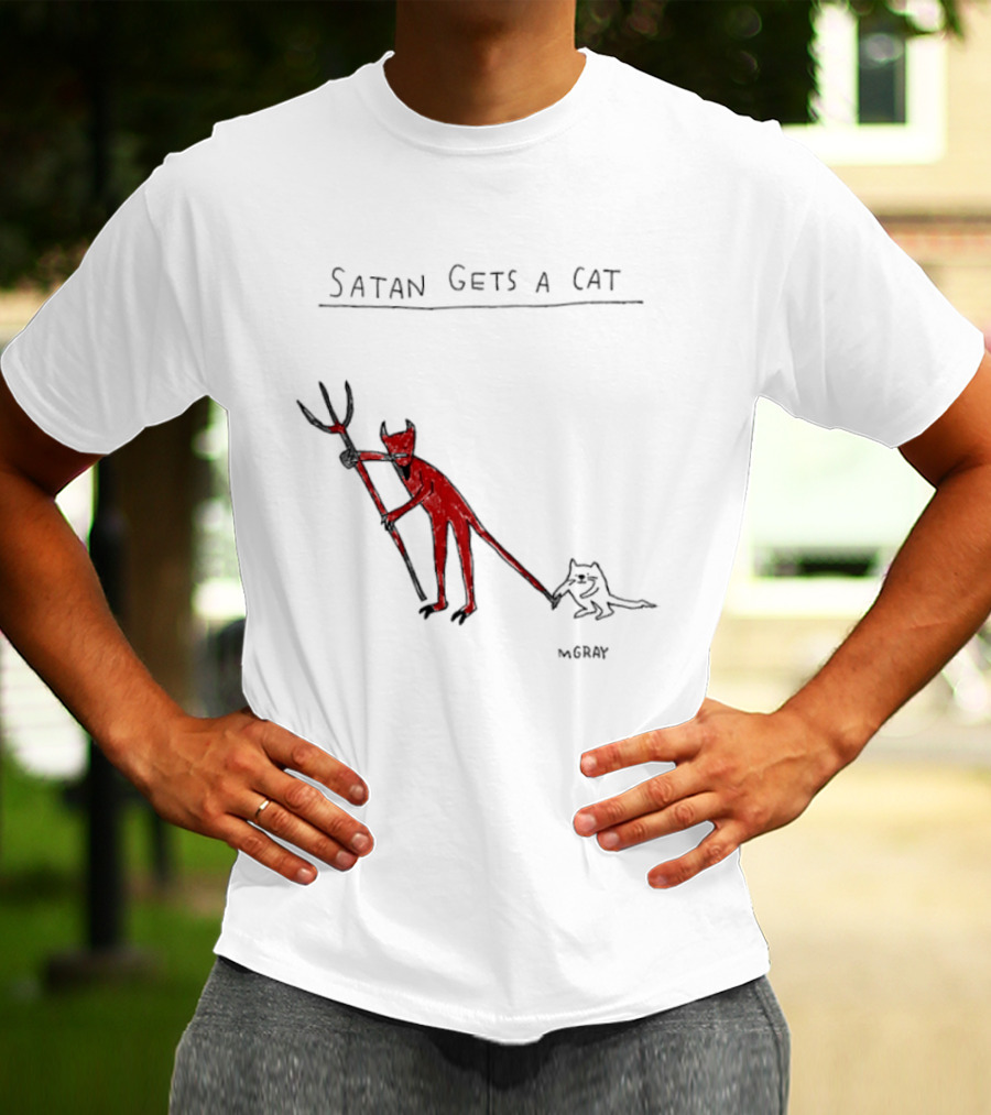 Satan Gets A Cat Devil Figure Pitchfork Drawing By The Oatmeal T-Shirt