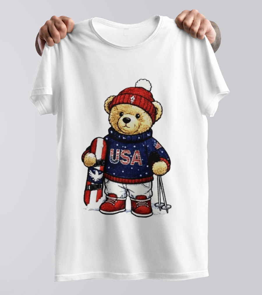USA Teddy Bear Winter Olympics 2026 Skiing T-Shirt