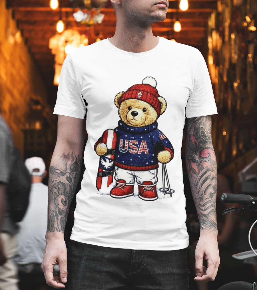 USA Teddy Bear Winter Olympics 2026 Skiing T-Shirt