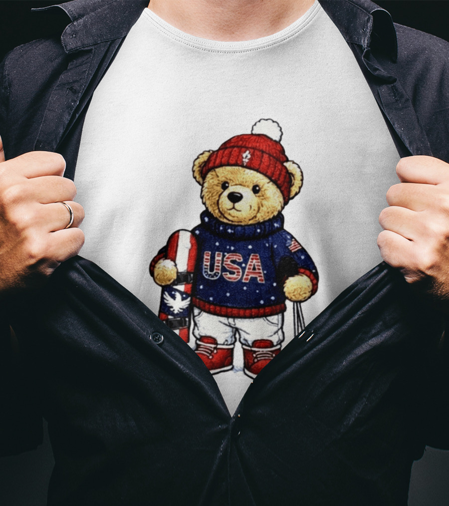 USA Teddy Bear Winter Olympics 2026 Skiing T-Shirt