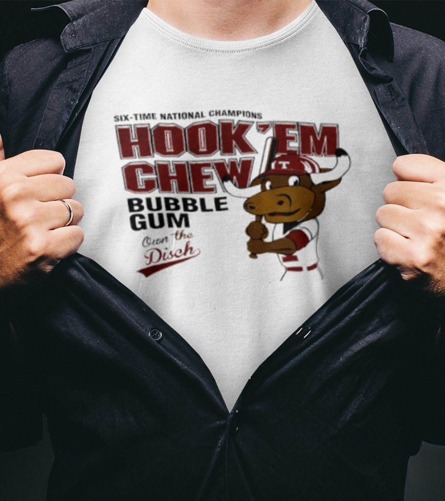 Texas Longhorns Hook 'Em Chew Bubble Gum Own The Disch Baseball T-Shirt