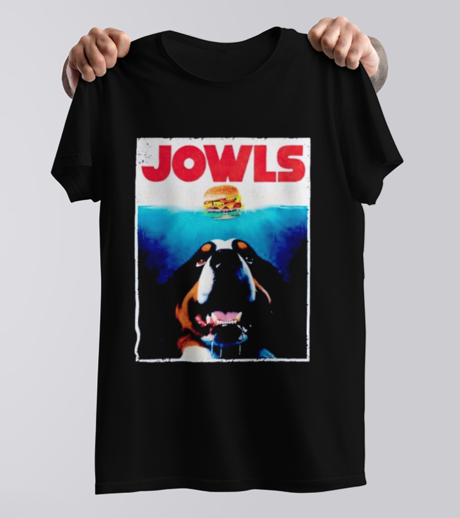 JOWLS Bernese Mountain Dog Burger Parody Jaws Movie T-Shirt
