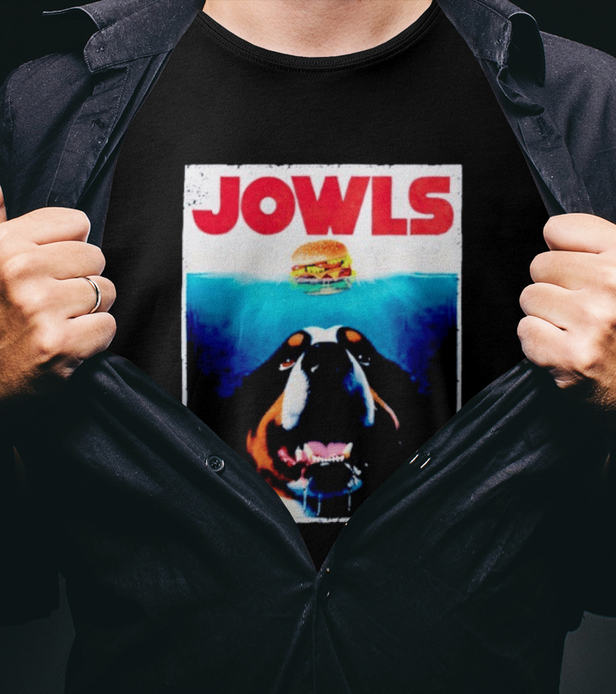 JOWLS Bernese Mountain Dog Burger Parody Jaws Movie T-Shirt