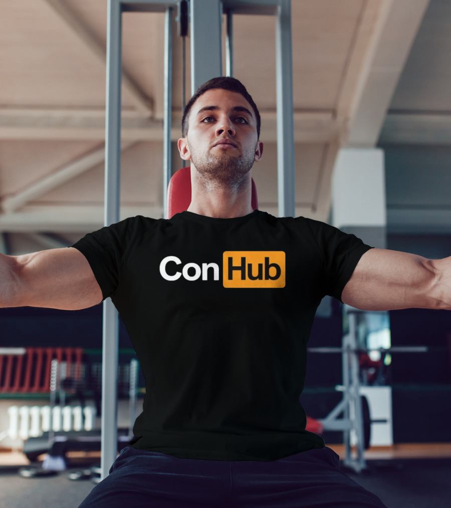 ConHub Parody Text On Orange And White T-Shirt