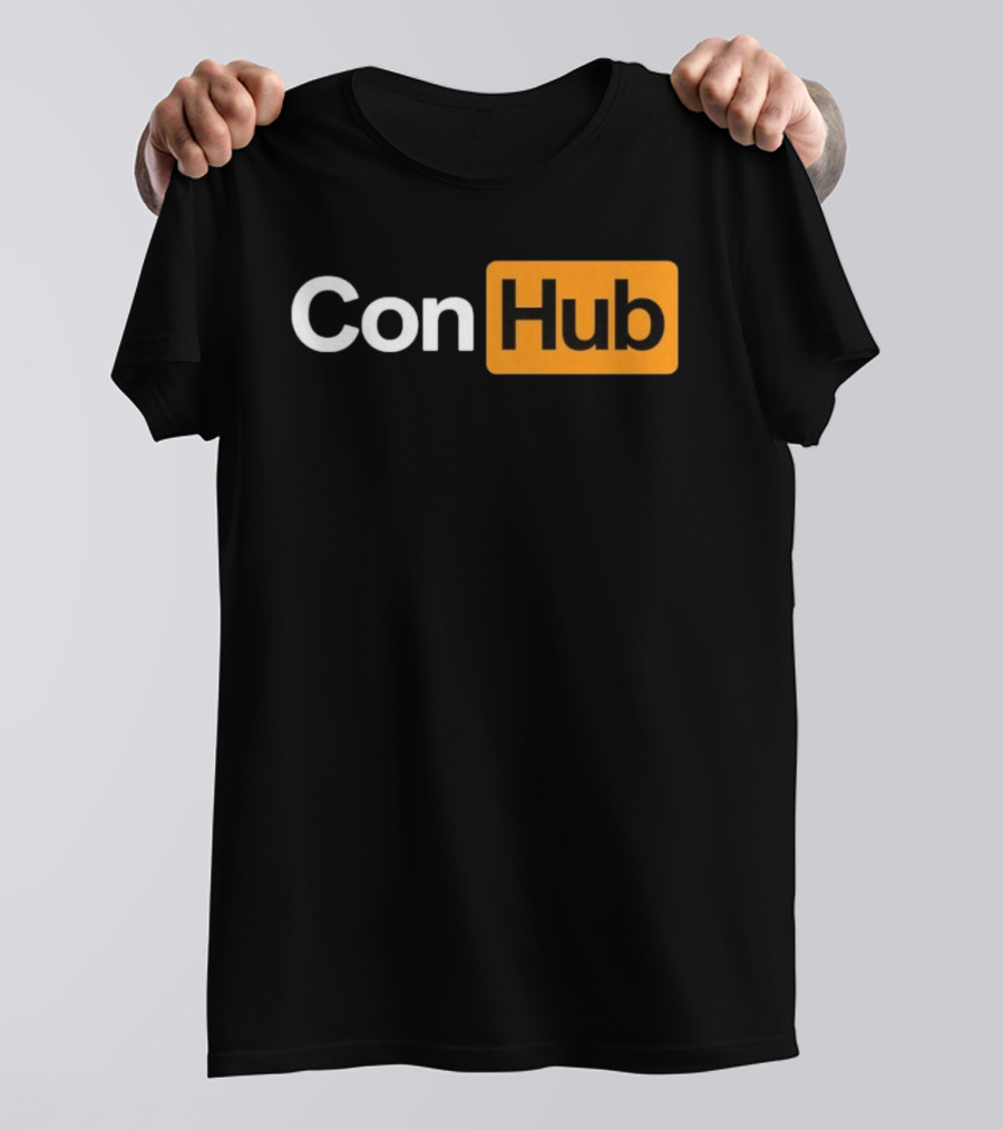 ConHub Parody Text On Orange And White T-Shirt