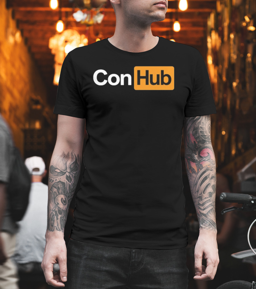 ConHub Parody Text On Orange And White T-Shirt
