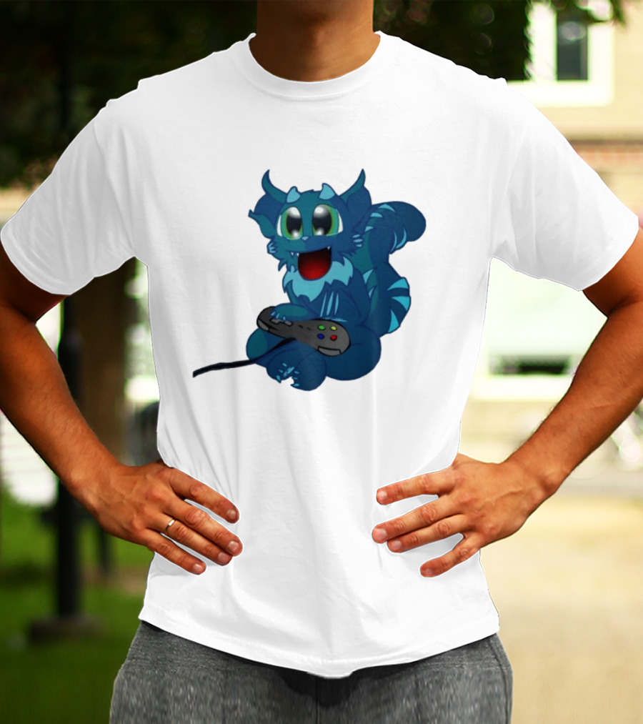 ThaBeast Gamer Blue Creature Playing Controller T-Shirt