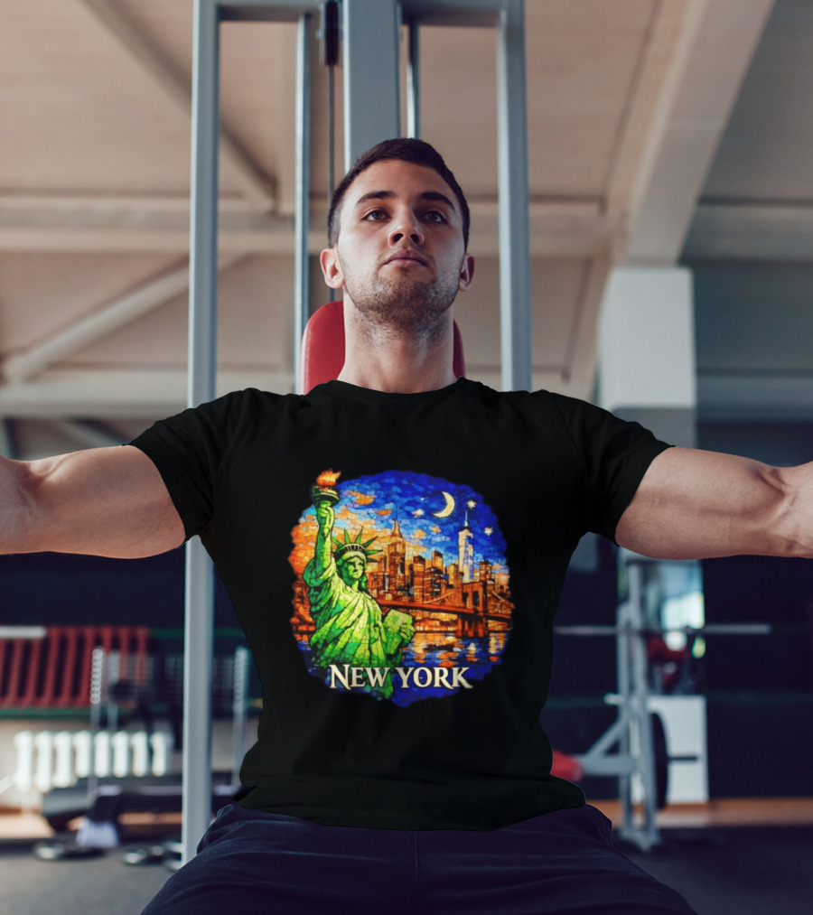 New York City Statue Of Liberty And Skyline Mosaic T-Shirt