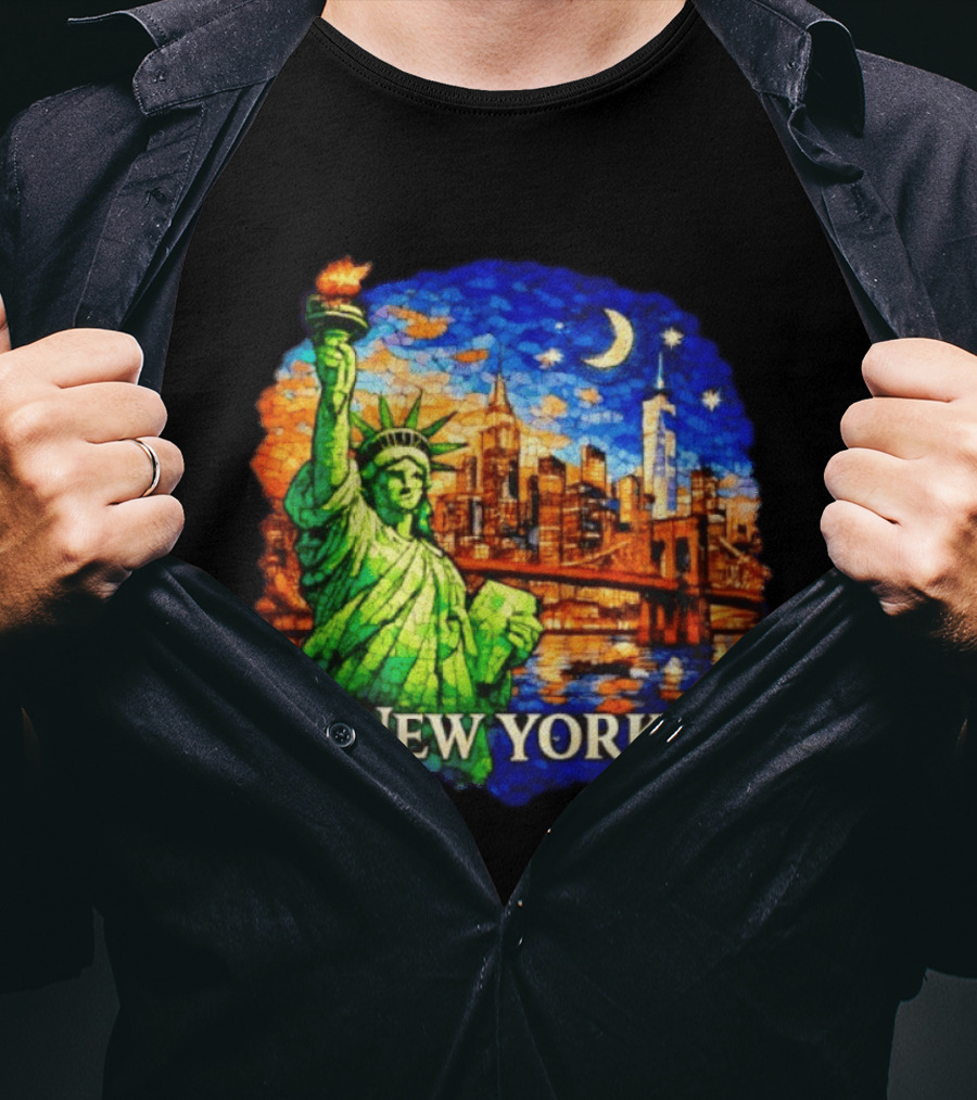New York City Statue Of Liberty And Skyline Mosaic T-Shirt