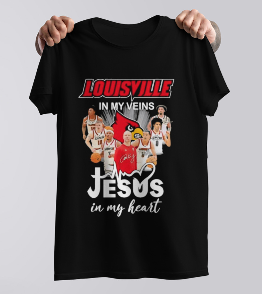 Louisville Cardinals In My Veins Jesus In My Heart Coach Pat Kelsey Players T-Shirt