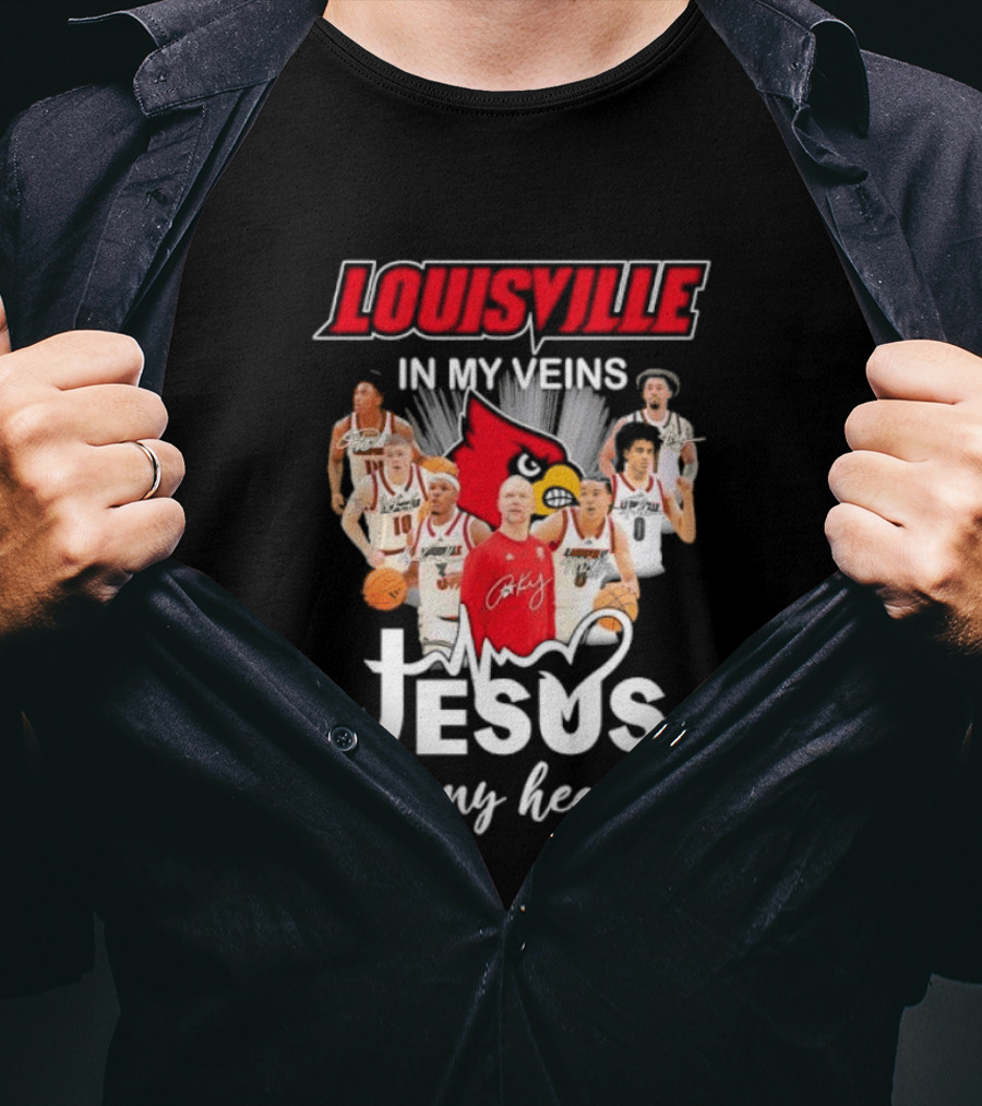 Louisville Cardinals In My Veins Jesus In My Heart Coach Pat Kelsey Players T-Shirt