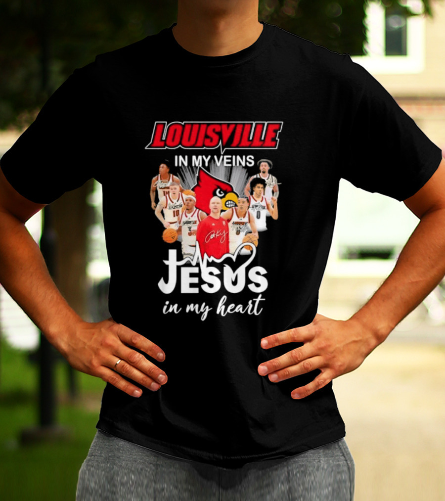 Louisville Cardinals In My Veins Jesus In My Heart Coach Pat Kelsey Players T-Shirt