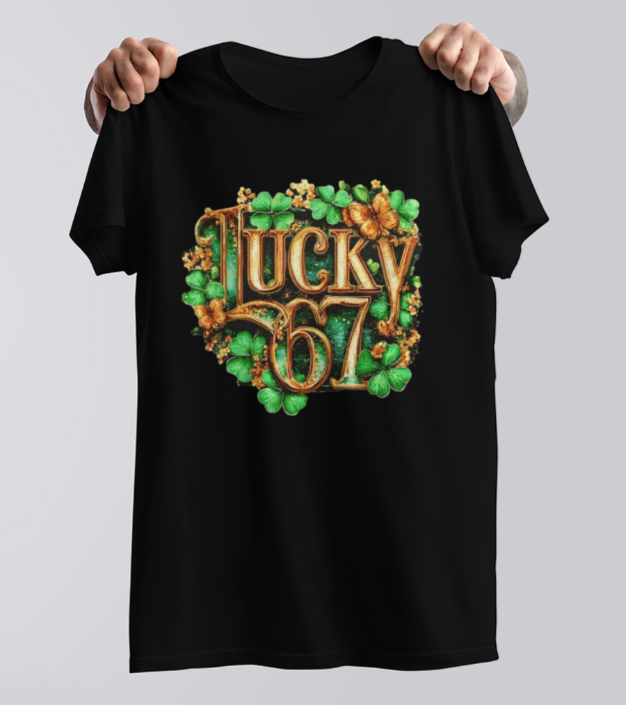 Lucky 67 St Patrick's Day Clover Butterfly 6 7 Meme T-Shirt