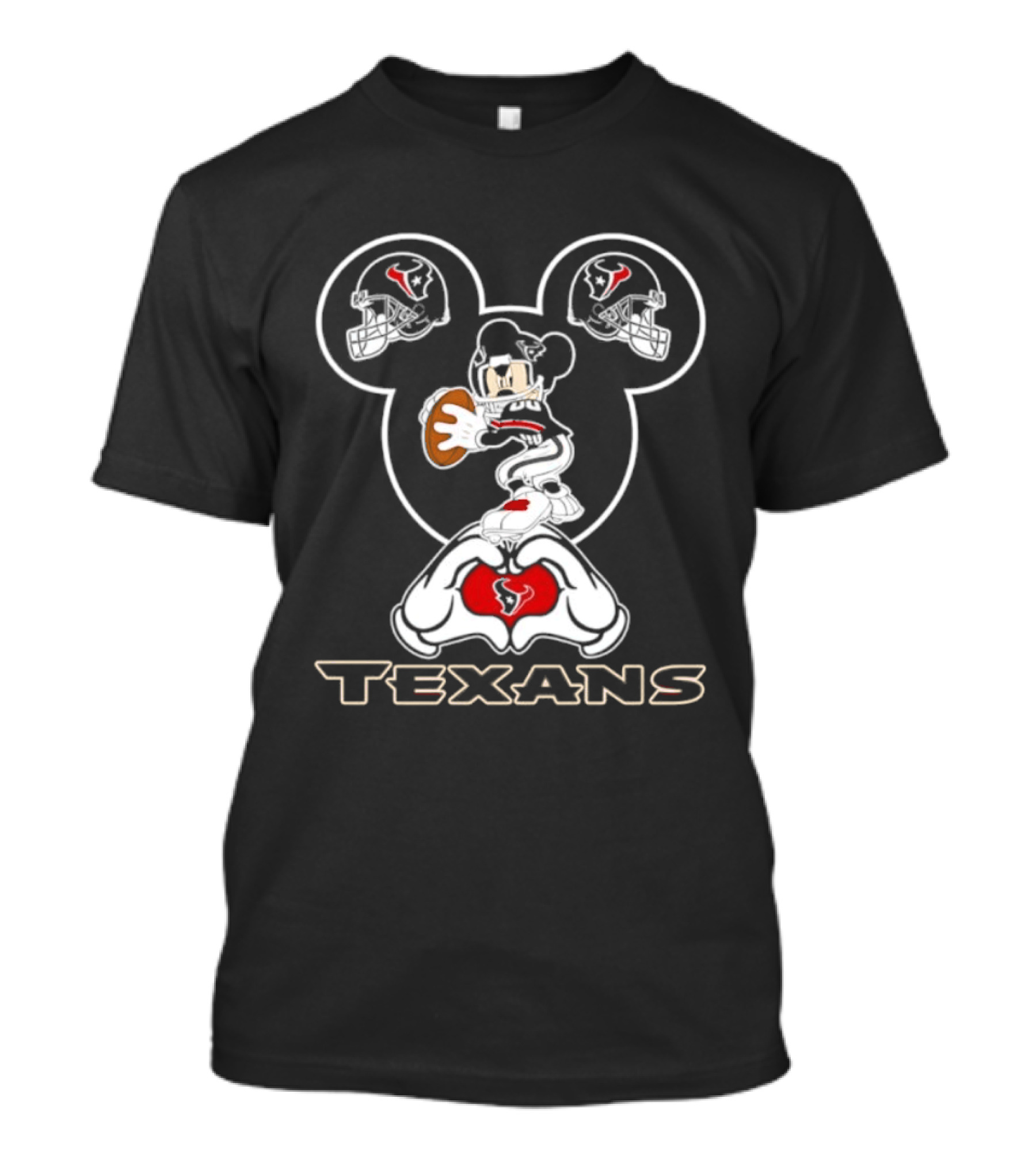 Houston Texans Mickey Mouse Heart Hands Football T-Shirt