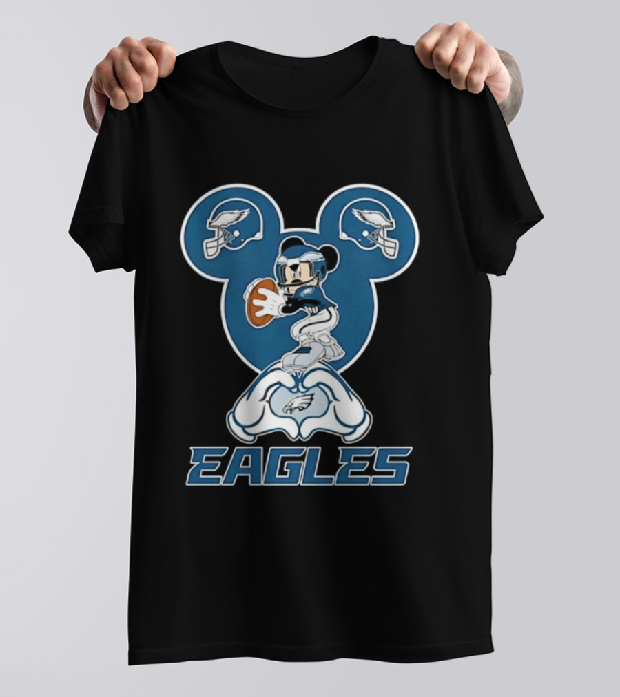 Philadelphia Eagles Mickey Mouse Heart Hands Football T-Shirt